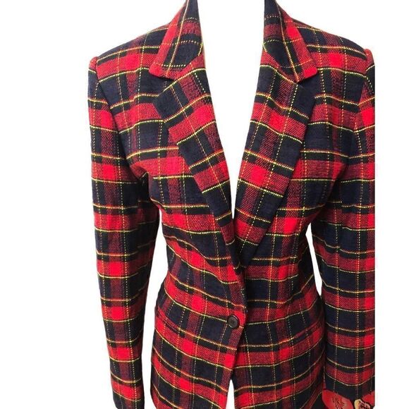 Vintage JOAN LESLIE TARTAN CHRISTMAS PLAID JACKET BLAZER LINED SIZE 16 - Picture 2 of 14